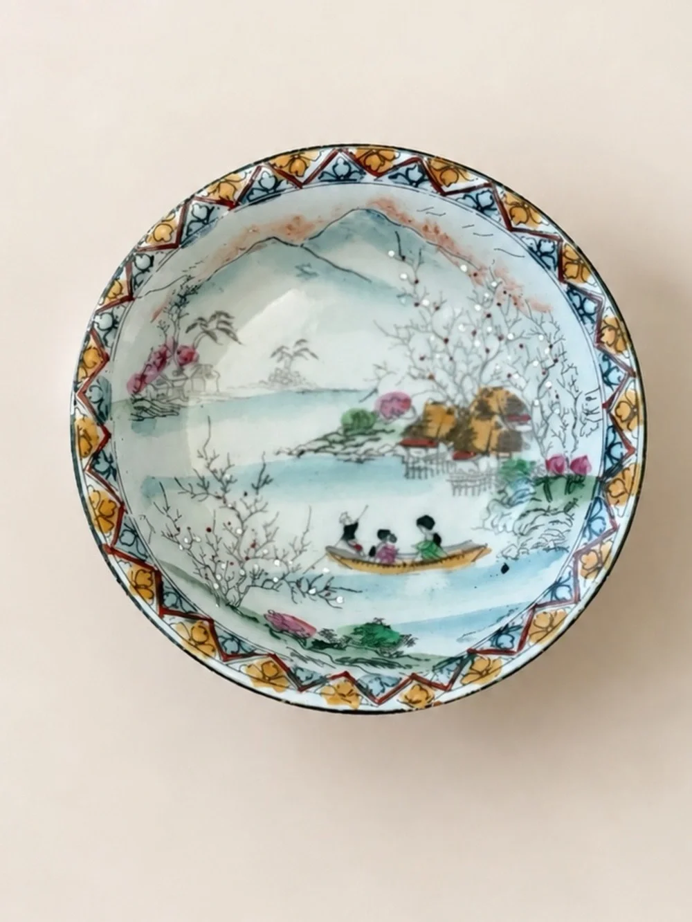 5 / $40 Vintage Japanese Hand Painted Porcelain Bowl Landscape Japan - Picture 1 of 4